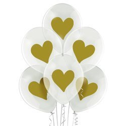 Balloons transparent golden heart 30cm, 6 pcs