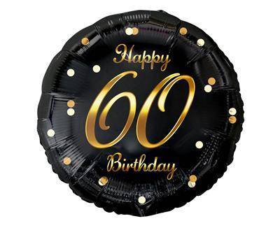 Foil balloon Happy 60 Birthday, black golden print, 46 cm