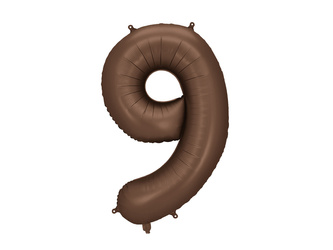 Balon foliowy Cyfra „9"– 86 cm, mocca, brązowy, satynowy