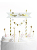 TOPPER na tort „Happy Birthday” pomponiki złote