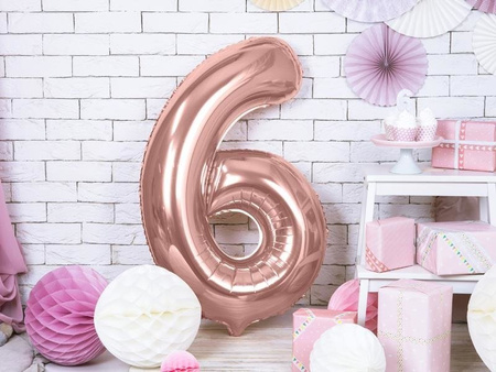 Balon foliowy Cyfra '6', 86cm, różowe złoto