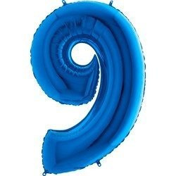 Balon Foliowy Cyfra 9 Niebieska - 102 cm Grabo
