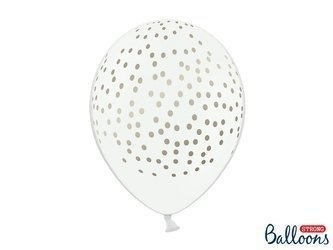 Balony lateksowe Białe w Złote Kropki, 30cm, 6 szt.