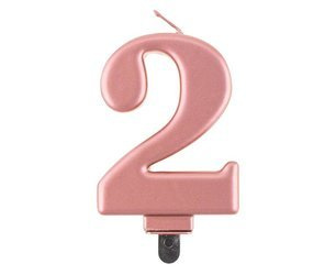 Świeczka cyferka 2, metalik Rose Gold, 8 cm