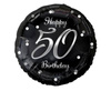 Balon foliowy Happy 50 Birthday, czarny srebrny nadruk, 46 cm