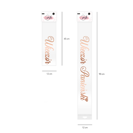 Szarfa biała z napisem Wieczór Panieński w kolorze Rose Gold, 160cm