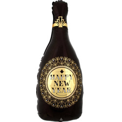 Balon foliowy Szampan Happy New Year czarny 86x45 cm