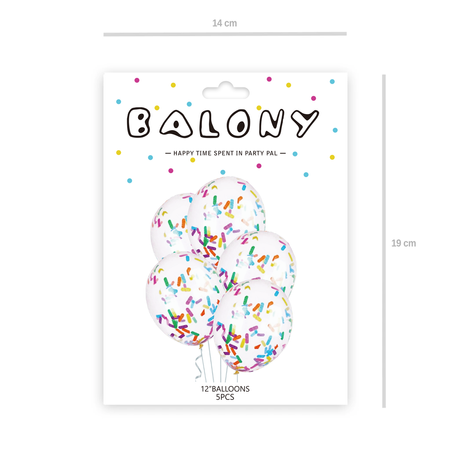 Balony lateksowe z konfetti mix kolorów, 30cm, 5 szt.
