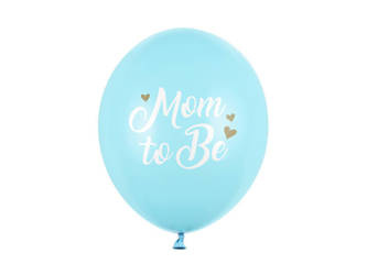 Balony lateksowe Mom to be, pastelowy niebieski 30cm, 6 sztuk