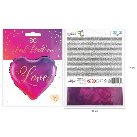 Balon foliowy fioletowo-różowy Serce "Love", 46cm