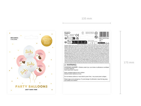 Balony lateksowe Baby girl, 30cm, 6szt.