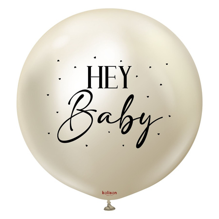 Balon lateksowy Hey Baby, Mirror White Gold, białe złoto 90 cm