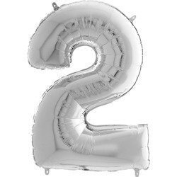 Balon foliowy Cyfra 2 Srebrna - 102 cm Grabo
