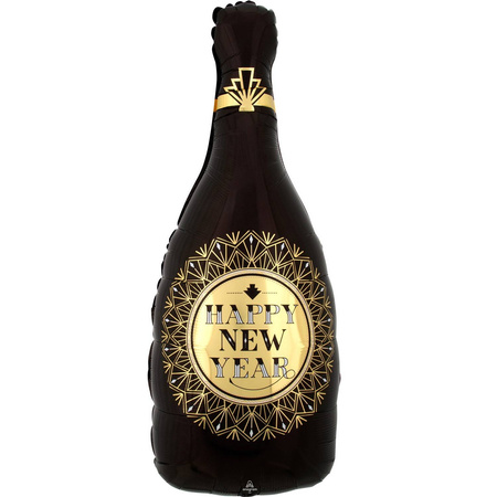 Balon foliowy Szampan Happy New Year czarny 86x45 cm
