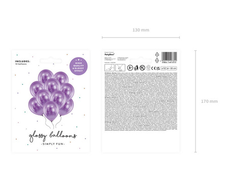 Balony lateksowe Glossy, Chrome, Fioletowe, 30cm, 10 szt.
