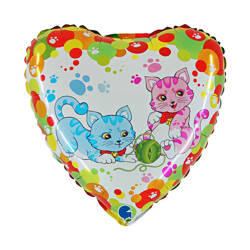 Balon Foliowy kotki z włóczką, Serce, 46 cm, Grabo