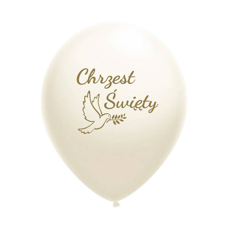 Balony lateksowe Chrzest Święty białe, złoty nadruk 10 szt.