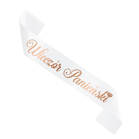 Szarfa biała z napisem Wieczór Panieński w kolorze Rose Gold, 160cm