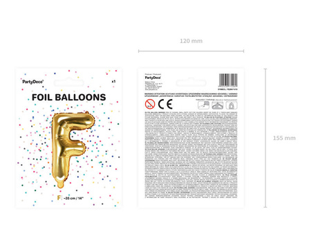 Balon foliowy Litera F, 35cm, Złota