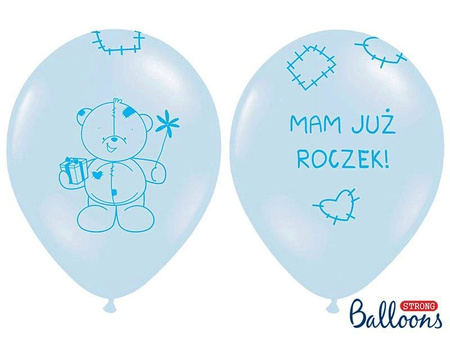Balony Miś - Mam już Roczek! Pastelowy Błękit, 30cm, 6 szt.