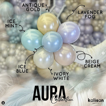 Balony lateksowe Kalisan AURA Ivory White, beżowy, kremowy, 45cm, 1szt.