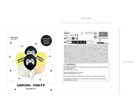 Balony urodzinowe Piksele, Gamepad, Happy B-day, 30cm, 6szt.