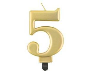 Świeczka cyferka 5, metalik złota, 8 cm