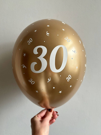 Balony urodzinowe złote "30", 30cm, 10 szt.