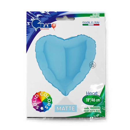Balon Foliowy - Niebieskie, błękitne Serce 46 cm, Matowe Grabo
