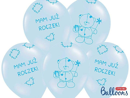 Balony Miś - Mam już Roczek! Pastelowy Błękit, 30cm, 6 szt.
