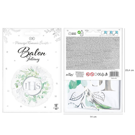 Balon foliowy, Pierwsza Kominia, IHS Eukaliptus srebrny 45cm