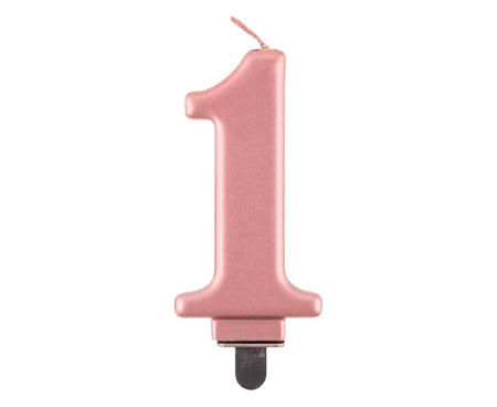 Świeczka cyferka 1, metalik Rose Gold, 8 cm