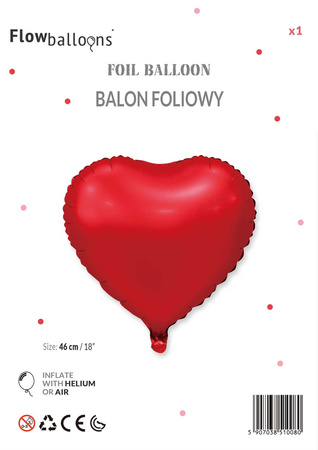 Balon Foliowy Czerwone Matowe Serce 46 cm