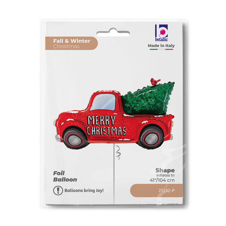 Balon foliowy, Świąteczne Auto, Wesołych Świąt z choinką, 104cm