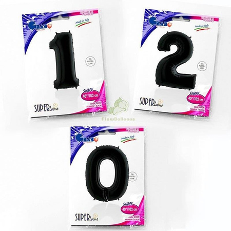 Balon Foliowy Cyfra 3, Czarna, 102cm Grabo