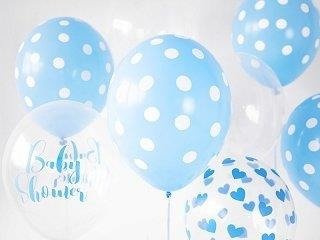 Balony Transparentne w Błękitne Serduszka, Crystal Clear 30cm (1 op. / 6 szt.)