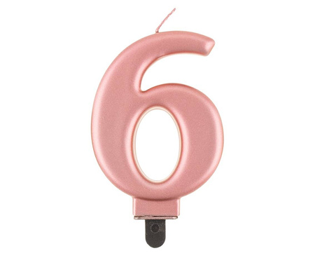 Świeczka cyferka 6, metalik Rose Gold, 8 cm