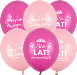 Balony lateksowe urodzinowe Sto Lat, różowe 30cm, 50 szt.
