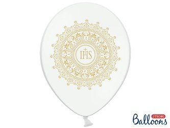 Balony Pierwsza Komunia Święta, Metaliczne Białe, 30cm, 50 szt.