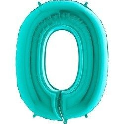 Balon Foliowy Cyfra 0 Tiffany, Miętowy - 102 cm Grabo