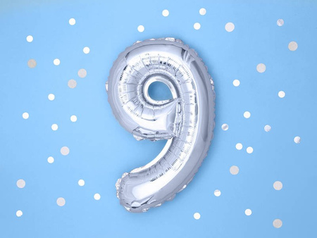 Balon foliowy Cyfra 9, 35cm, srebrny