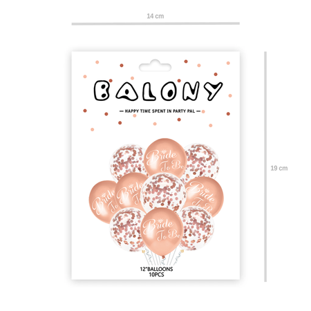 Balony na Wieczór Panieński, Bride to Be rose gold z konfetti 30 cm, 10szt