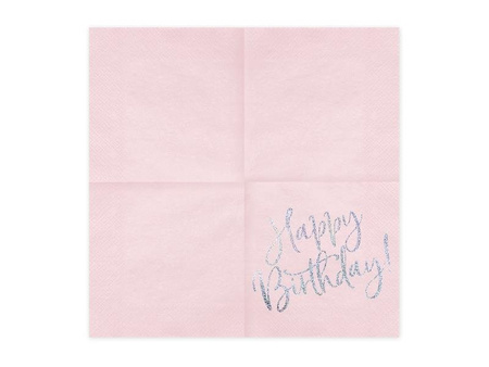 Serwetki urodzinowe Happy Birthday, pudrowy róż, 33x33cm
