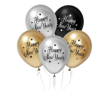 Balony Lateksowe "Happy New Year" – 30 cm, 5 szt.