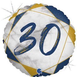 Balon Foliowy 30 urodziny, marmur granat, 46 cm