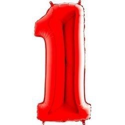 Balon foliowy Cyfra 1 czerwona metaliczna - 100 cm Grabo