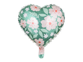 Balon foliowy Serce zielone w kwiaty 45cm