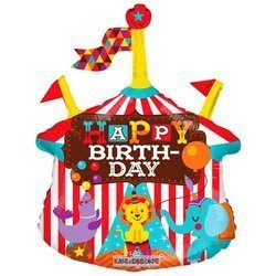 Balon foliowy urodzinowy tort Happy Birthday, na patyk, 35cm