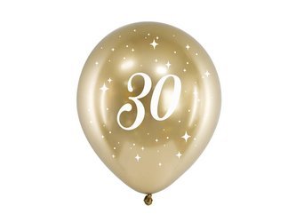 Balony Glossy 30 urodziny, Złoty chrom, 30cm, 6 szt.