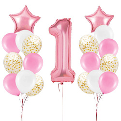 Zestaw balonów na roczek, 1 urodziny, różowy, 21 szt.